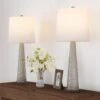 30.25 In. Metallic Silver And Ivory Contemporary Hammered-Look Glass LED Table Lamps (Set Of 2)