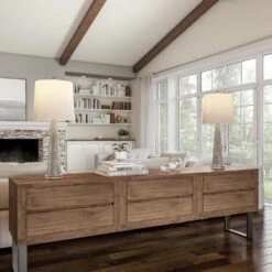 30.25 In. Metallic Silver And Ivory Contemporary Hammered-Look Glass LED Table Lamps (Set Of 2) -Lamp Parts lavish home lamp sets hw1000065 c3 1000