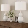 26.25 In. Double Gourd Ceramic Milky White LED Table Lamps With Ivory Shades (Set Of 2) -Lamp Parts lavish home lamp sets hw1000066 64 1000