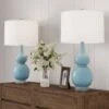 26.25 In. Double Gourd Ceramic Spa Blue LED Table Lamps With Ivory Shades (Set Of 2) -Lamp Parts lavish home lamp sets hw1000067 64 1000