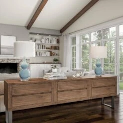 26.25 In. Double Gourd Ceramic Spa Blue LED Table Lamps With Ivory Shades (Set Of 2) -Lamp Parts lavish home lamp sets hw1000067 c3 1000