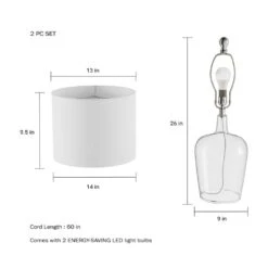 26 In. Ivory Modern Cloche Style Glass LED Table Lamps (Set Of 2) -Lamp Parts lavish home lamp sets hw1000069 44 1000