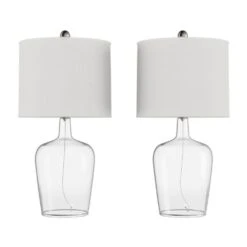 26 In. Ivory Modern Cloche Style Glass LED Table Lamps (Set Of 2) -Lamp Parts lavish home lamp sets hw1000069 e1 1000