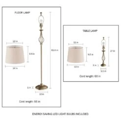 27 In. Modern Rustic Curved Openwork LED Table Lamps And 61.5 In. Distressed Gold Floor Lamp (Set Of 3) -Lamp Parts lavish home lamp sets hw1000071 1f 1000