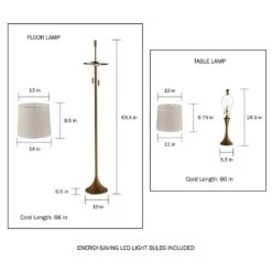 24.5 In. Mid-Century Modern Metal Flared Trumpet Base LED Table Lamps And 63.5 In. Bronze Floor Lamp (Set Of 3) -Lamp Parts lavish home lamp sets hw1000073 1f 1000