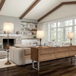 24.5 In. Mid-Century Modern Metal Flared Trumpet Base LED Table Lamps And 63.5 In. Bronze Floor Lamp (Set Of 3) -Lamp Parts lavish home lamp sets hw1000073 e1 1000