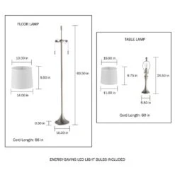 24.5 In. Mid-Century Modern Metal Flared Trumpet Base LED Table Lamps And 63.5 In. Silver Floor Lamp (Set Of 3) -Lamp Parts lavish home lamp sets hw1000074 1f 1000