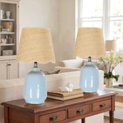 18.9 In. Blue End Table Lamps For Living Room And Bedroom (Set Of 2） -Lamp Parts light blue pia ricco table lamps 2002lb 2pk 31 1000