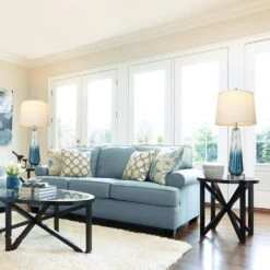 27.5 In. Blue Table Lamps Set Of 2 With Touch Control Modern Glass Bedside Lamps With USB A Plus C Ports 3-Way Dimmable -Lamp Parts light blue rottogoon table lamps qmlp050bl2 e1 1000