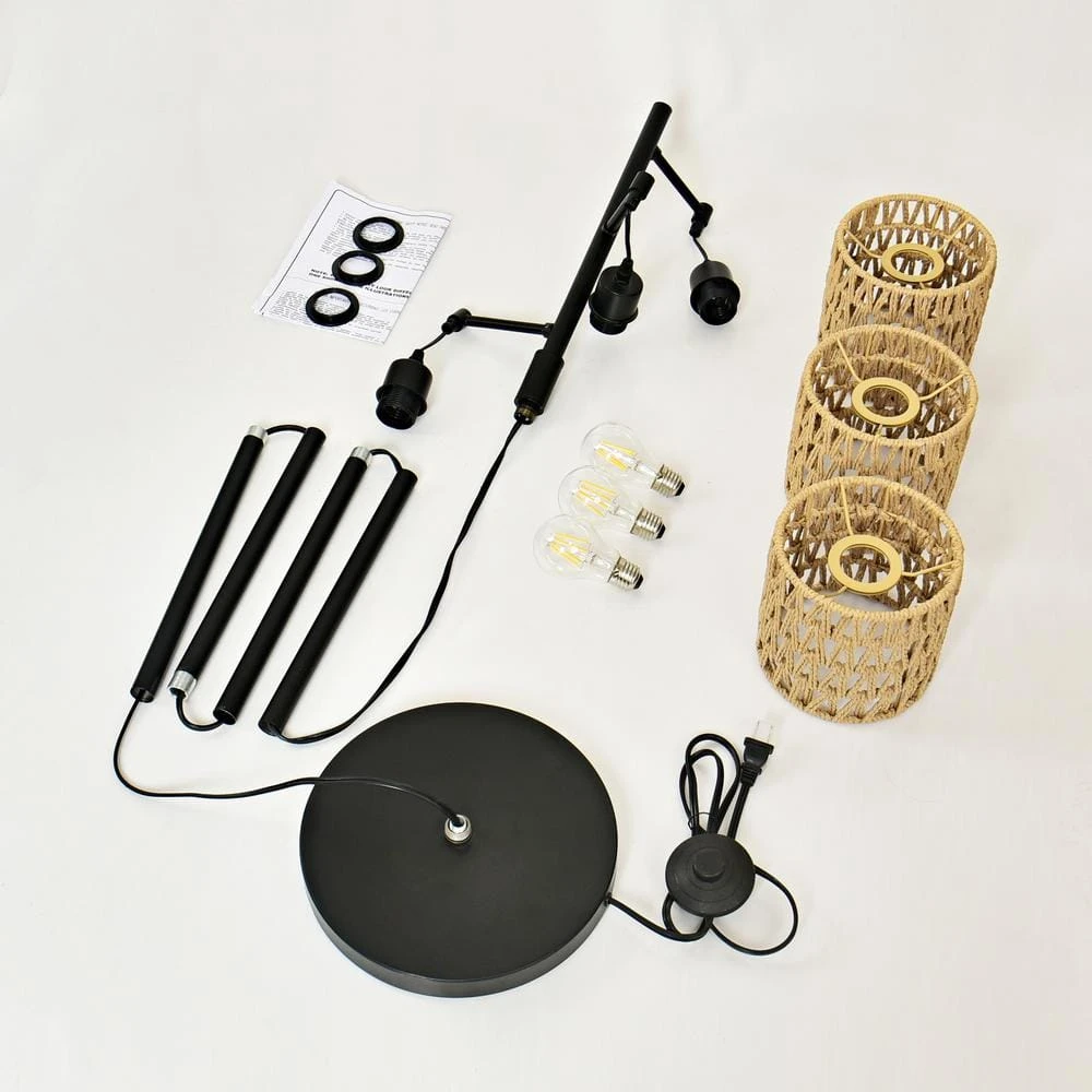 65 In. Light Brown Farmhouse Standing Tree Floor Lamps With Rattan Shades 7 65 In. Light Brown Farmhouse Standing Tree Floor Lamps With Rattan Shades - Image 5