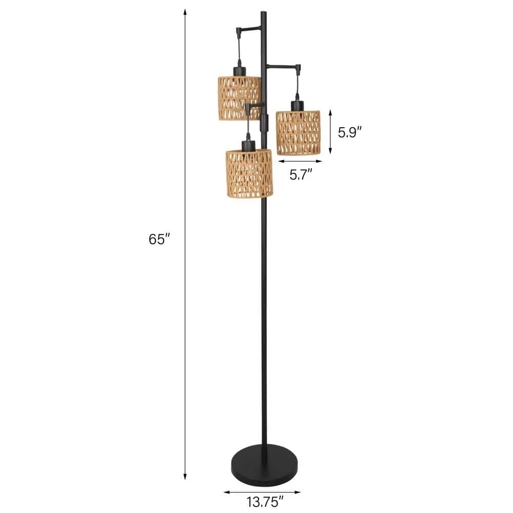 65 In. Light Brown Farmhouse Standing Tree Floor Lamps With Rattan Shades 6 65 In. Light Brown Farmhouse Standing Tree Floor Lamps With Rattan Shades - Image 4