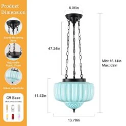 12 -Watt 1 Light Light Green Schoolhouse Pendant Light With Mint Green Glass Shade For Bedroom,No Bulbs Included -Lamp Parts light green adsensty pendant lights h5 4blg zd00183 66 1000