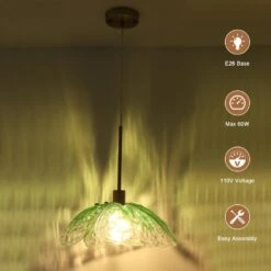 60 -Watt 1-Light Light Green Pendant Light With Glass Shade, Hanging Vintage Ceiling Light Fixture -Lamp Parts light green adsensty pendant lights hd 1 brlg d7005 1d 1000