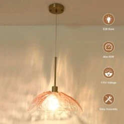 60 -Watt 1-Light Light Red Pendant Light With Glass Shade, Hanging Vintage Ceiling Light Fixture -Lamp Parts light red adsensty pendant lights hd 1 brlr d7005 1d 1000