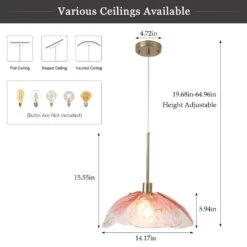 60 -Watt 1-Light Light Red Pendant Light With Glass Shade, Hanging Vintage Ceiling Light Fixture -Lamp Parts light red adsensty pendant lights hd 1 brlr d7005 c3 1000