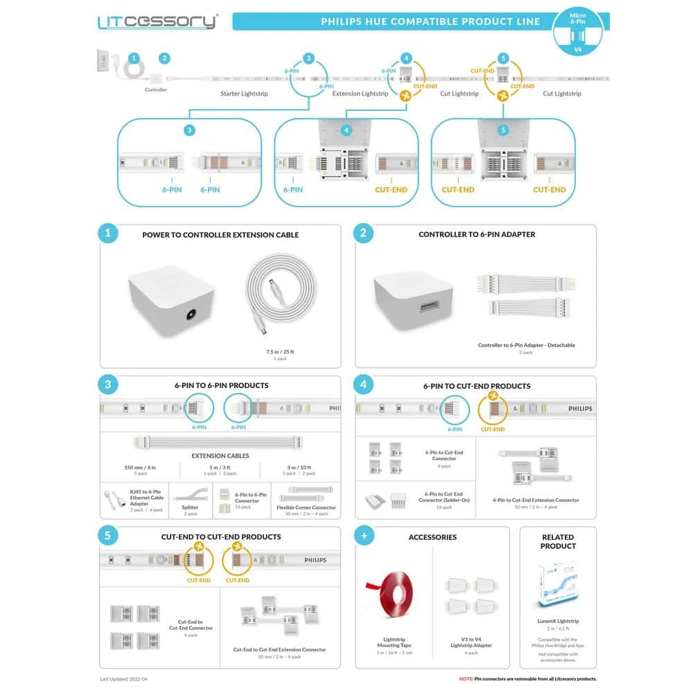 Flexible Corner Connector/Extension Cable For Philips Hue Lightstrip Plus (2 In. 4-Pack, White - Micro 6-Pin V4) 9 Flexible Corner Connector/Extension Cable For Philips Hue Lightstrip Plus (2 In. 4-Pack, White - Micro 6-Pin V4) - Image 7