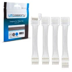 6-Pin To Cut-End Extension Connector For Philips Hue Lightstrip Plus (2 In. 4-Pack, White - Standard 6-Pin V3)