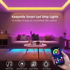 130 Ft. Smart App Music Sync Color Changing RGB Bluetooth LED Plug-in Strip Light With Remote For Bedroom, Home Decor -Lamp Parts lukyamzn led strip lights ph00527b474 4f 1000