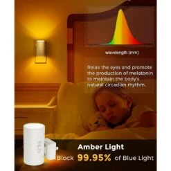 Modern LED Warm Night Light Plug-in, Decorative, Dimmable With Dusk To Dawn Sensor For Bedroom And Hallway Amber 2-Pack -Lamp Parts lukyamzn night lights ph01227b042 44 1000