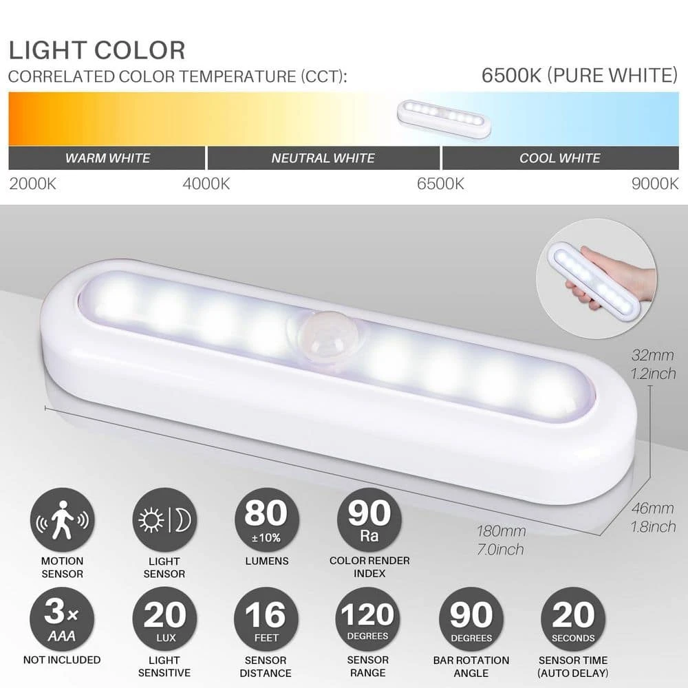 Cool White LED Motion Sensor Stick-on Light Lamp For Closet, Stairs, Under Cabinet, 3-Pack 7 Cool White LED Motion Sensor Stick-on Light Lamp For Closet, Stairs, Under Cabinet, 3-Pack - Image 5
