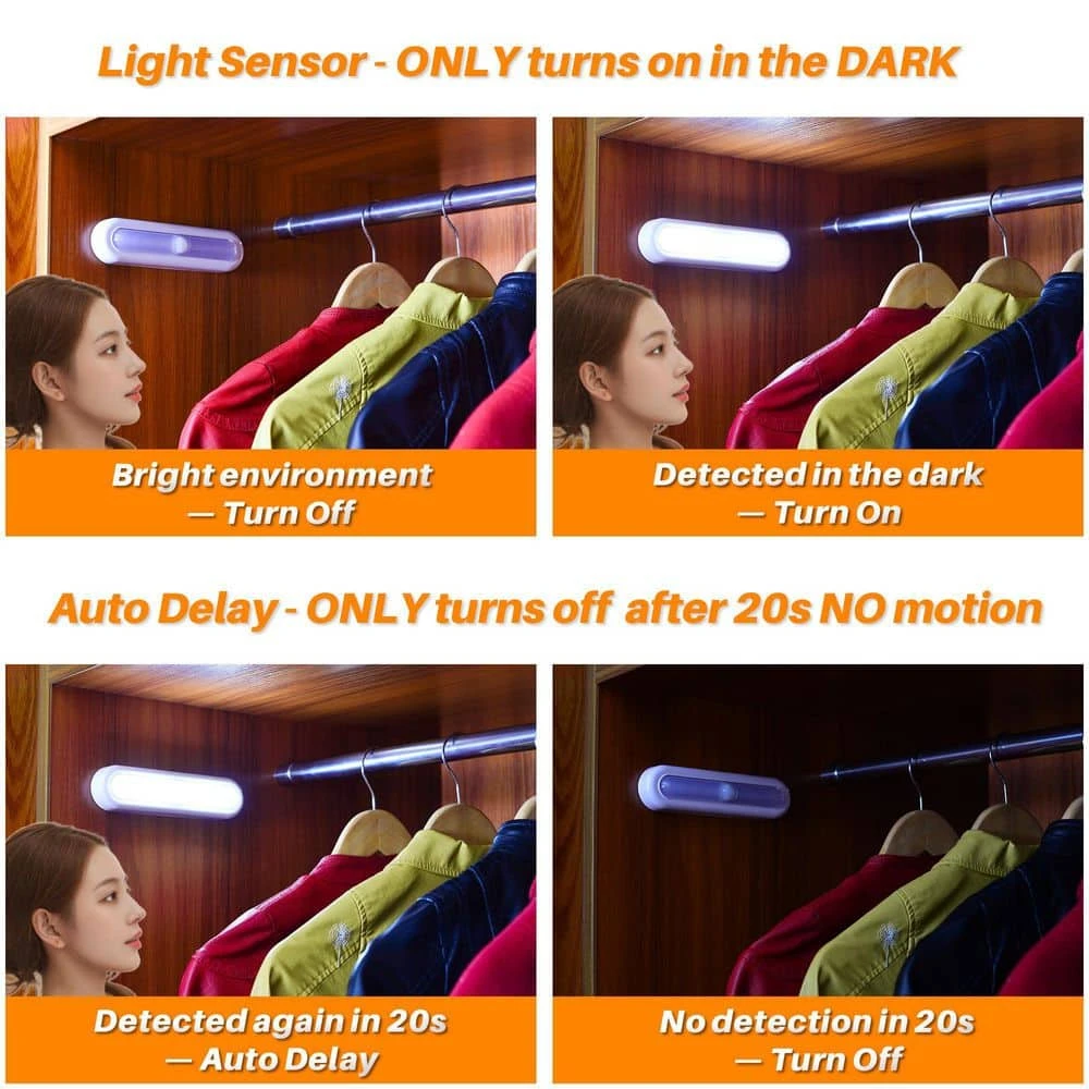 Cool White LED Motion Sensor Stick-on Light Lamp For Closet, Stairs, Under Cabinet, 3-Pack 6 Cool White LED Motion Sensor Stick-on Light Lamp For Closet, Stairs, Under Cabinet, 3-Pack - Image 4