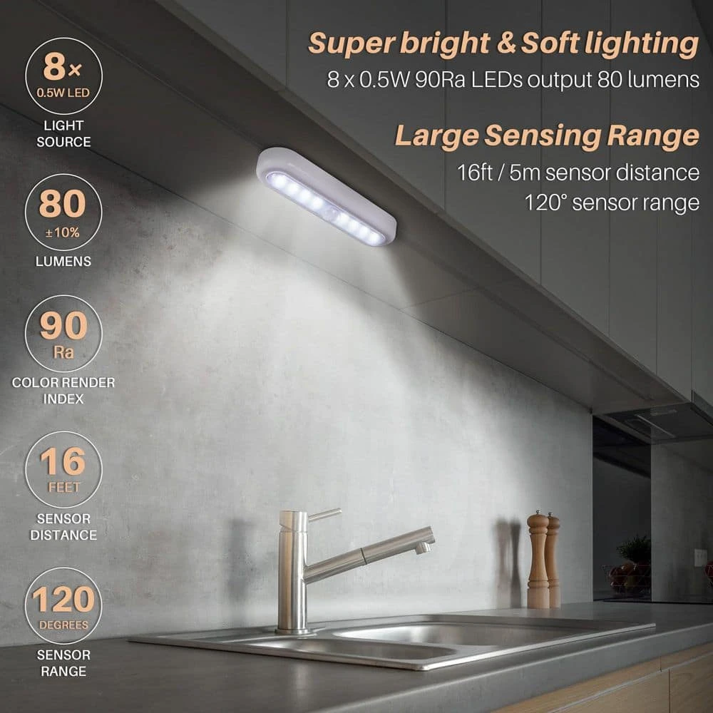 Cool White LED Motion Sensor Stick-on Light Lamp For Closet, Stairs, Under Cabinet, 3-Pack 5 Cool White LED Motion Sensor Stick-on Light Lamp For Closet, Stairs, Under Cabinet, 3-Pack - Image 3