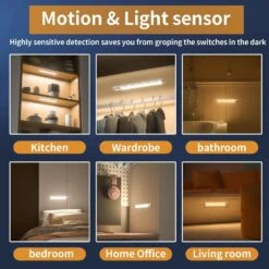White LED Motion Sensor Under Cabinet Light Lamp 2-Pack Magnetic Dimmable Closet Lights, USB Rechargeable For Kitchen -Lamp Parts lukyamzn under cabinet lighting accessories sa1127b452 fa 1000