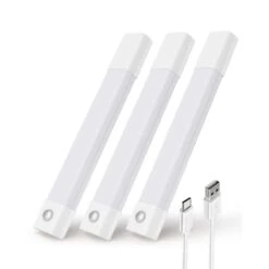 White LED Under Cabinet Lighting Lamp With Motion Sensor, 3 Color Temperatures, Dimmable, Magnetic Installation (3-Pack)