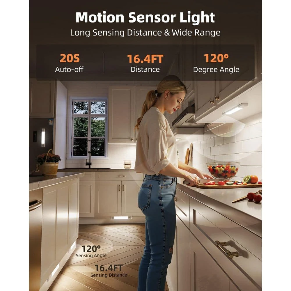 White LED Under Cabinet Lighting Lamp With Motion Sensor, 3 Color Temperatures, Dimmable, Magnetic Installation (3-Pack) 4 White LED Under Cabinet Lighting Lamp With Motion Sensor, 3 Color Temperatures, Dimmable, Magnetic Installation (3-Pack) - Image 2