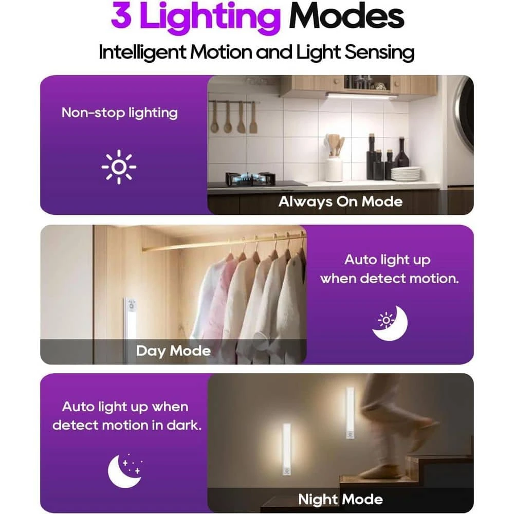 White LED Under Cabinet Lighting Lamp 3 Color Temperature Motion Sensor Light, 2 Pack, Adjustable Brightness For Kitchen 9 White LED Under Cabinet Lighting Lamp 3 Color Temperature Motion Sensor Light, 2 Pack, Adjustable Brightness For Kitchen - Image 7