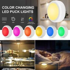 White LED Puck Lights With Remote Control Lamp, Wireless Under Cabinet & Closet Lighting, RGB 13 Color Changing, 6 Pack -Lamp Parts lukyamzn under cabinet lighting accessories sa1127b460 76 1000