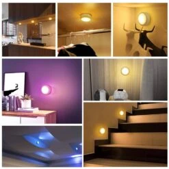White LED Puck Lights With Remote Control Lamp, Wireless Under Cabinet & Closet Lighting, RGB 13 Color Changing, 6 Pack -Lamp Parts lukyamzn under cabinet lighting accessories sa1127b460 fa 1000