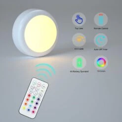 White LED Under Cabine Puck Light Lamp W/ Remote Control, Wireless 13 Color RGB-for Closet, Bedroom Wall, 6 Pack -Lamp Parts lukyamzn under cabinet lighting accessories sa1127b462 1f 1000