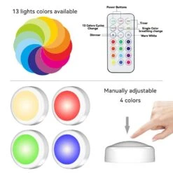 White LED Under Cabine Puck Light Lamp W/ Remote Control, Wireless 13 Color RGB-for Closet, Bedroom Wall, 6 Pack -Lamp Parts lukyamzn under cabinet lighting accessories sa1127b462 44 1000