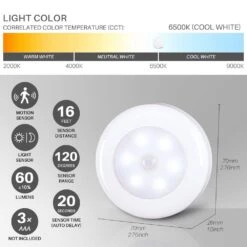 Cool White LED Puck Light Lamp With Motion Sensor, 6 Pack, Stick-on Under Cabinet Lighting For Kitchen, Closet, Stairs -Lamp Parts lukyamzn under cabinet lighting accessories sa1127b465 1f 1000