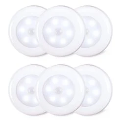 Cool White LED Puck Light Lamp With Motion Sensor, 6 Pack, Stick-on Under Cabinet Lighting For Kitchen, Closet, Stairs