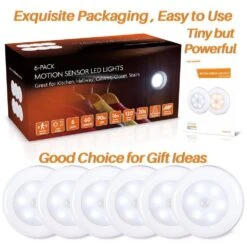 Cool White LED Puck Light Lamp With Motion Sensor, 6 Pack, Stick-on Under Cabinet Lighting For Kitchen, Closet, Stairs -Lamp Parts lukyamzn under cabinet lighting accessories sa1127b465 fa 1000