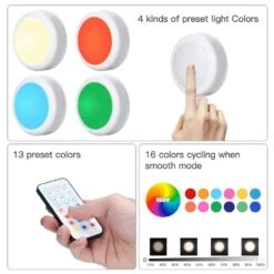 6 Pack White Color Changing Lamp Stick-On LED Puck Lights W/ Remote, Dimmable Under Cabinet Lighting W/ Timer & Memory -Lamp Parts lukyamzn under cabinet lighting accessories sa1127b468 66 1000