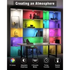 6 Pack White Color Changing Lamp Stick-On LED Puck Lights W/ Remote, Dimmable Under Cabinet Lighting W/ Timer & Memory -Lamp Parts lukyamzn under cabinet lighting accessories sa1127b468 fa 1000