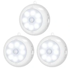 White LED Motion Sensor Light Closet Light Lamp, Under Cabinet Wireless Puck Light For Wall, Step, (3-Pack)