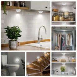 White LED Motion Sensor Light Closet Light Lamp, Under Cabinet Wireless Puck Light For Wall, Step, (3-Pack) -Lamp Parts lukyamzn under cabinet lighting accessories sa1127b479 76 1000
