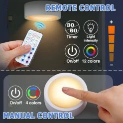 Black Magnetic LED Puck Light Lamp With Timer Control, Multi-Color Changing For Locker Decoration -Lamp Parts lukyamzn under cabinet lighting accessories sa1127b490 4f 1000