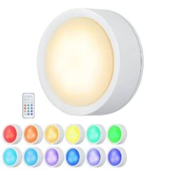 Black Magnetic LED Puck Light Lamp With Timer Control, Multi-Color Changing For Locker Decoration