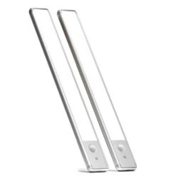 Silver LED Under Cabinet Lighting Lamp, Dimmable Motion Sensor Closet Light, 3 Color Temps, Rechargeable, 2-Pack