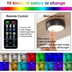 Black LED Puck Light Lamp W/ Remote Control Wireless Stick-On Under Cabinet Lighting, Color Changing 6-Pack -Lamp Parts lukyamzn under cabinet lighting accessories sa1127b507 4f 1000