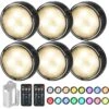 Black LED Puck Light Lamp W/ Remote Control Wireless Stick-On Under Cabinet Lighting, Color Changing 6-Pack -Lamp Parts lukyamzn under cabinet lighting accessories sa1127b507 64 1000