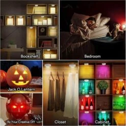 Black LED Puck Light Lamp W/ Remote Control Wireless Stick-On Under Cabinet Lighting, Color Changing 6-Pack -Lamp Parts lukyamzn under cabinet lighting accessories sa1127b507 fa 1000