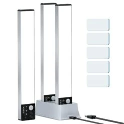White LED Lamp Under Cabinet Lighting With Motion Sensor, 3-Pack Rechargeable Dimmable Closet Lights For Kitchen