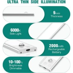 2-Pieces LED Lamp Under Cabinet Light W/ Motion Sensor, USB Rechargeable, Adjustable Brightness And 3-Light Modes, White -Lamp Parts lukyamzn under cabinet lighting accessories sa17 227b207 fa 1000