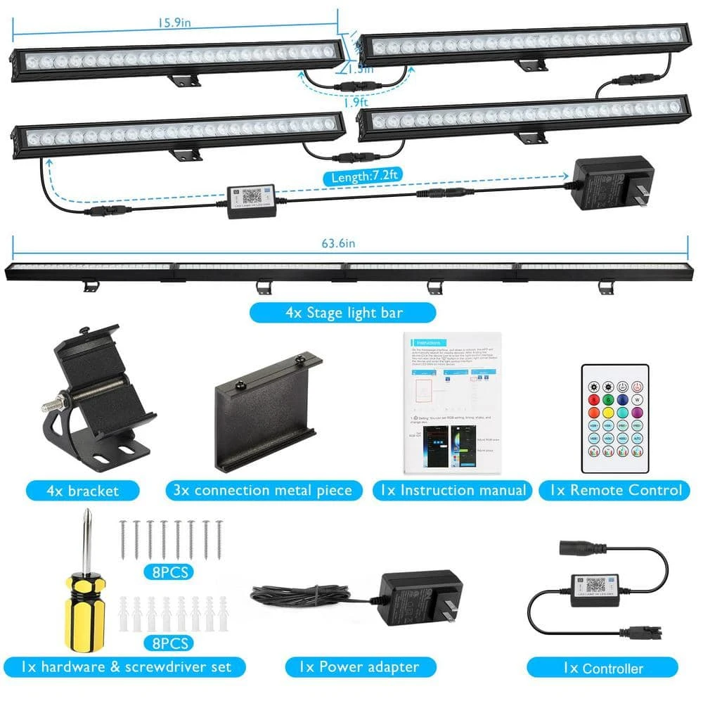 16 In. LED 18-Watt Dimmable Wall Washer Light Bar Color Changing DJ App And Remote Control Uplight Stage Lighting 4-Pack 6 16 In. LED 18-Watt Dimmable Wall Washer Light Bar Color Changing DJ App And Remote Control Uplight Stage Lighting 4-Pack - Image 4